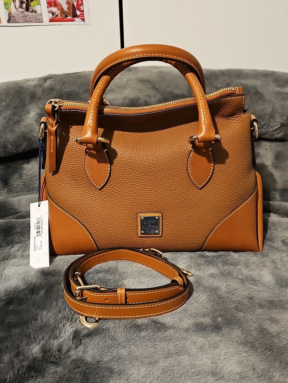 Dooney & Bourke Brown/Tan Leather Satchel with Detachable Strap